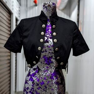 Vintage Zelda Steampunk Black Military Cropped Jacket 1940s Revival Whimsygoth